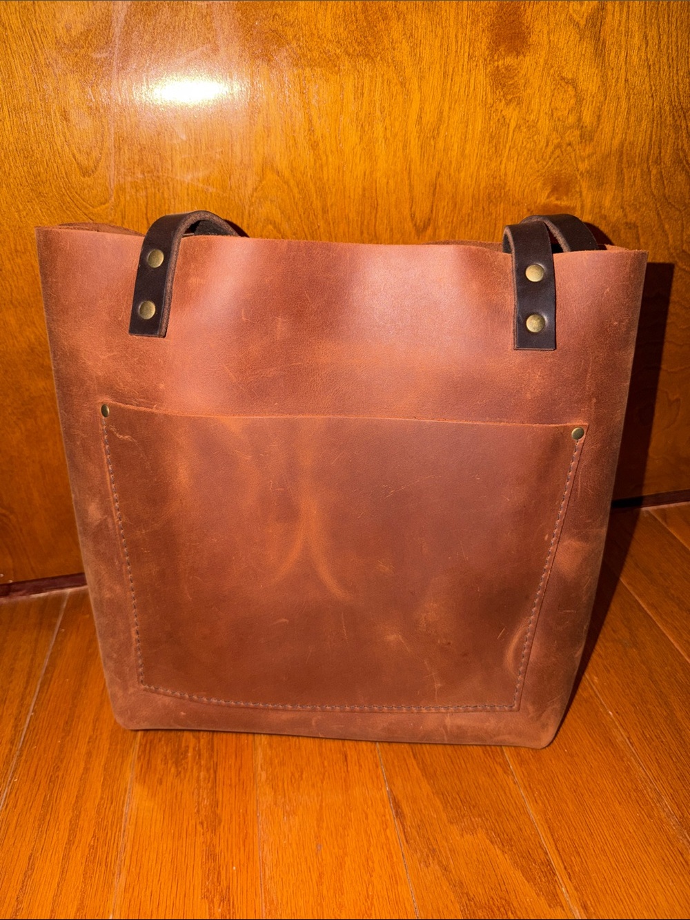 Portland Leather Goods Brown Leather Tote Bag with Front Pocket
